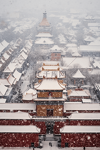 冬天建筑雪景摄影图俯视背景