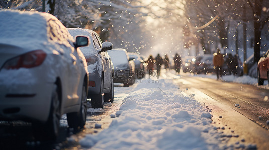 汽车机油保养海报背景图片_被雪覆盖的街道汽车15背景图片