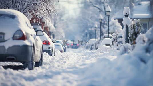 汽车背景图背景图片_被雪覆盖的街道汽车4背景图