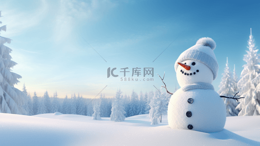 可爱萌图背景图片_森林冬季户外微笑堆雪人背景图1