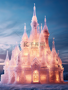 冰雪背景背景图片_冰块组成的城堡灯光效果3背景