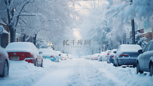 被雪覆盖的街道汽车18背景素材