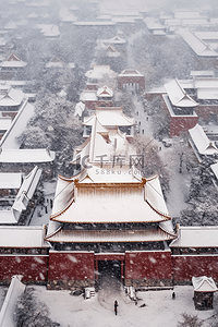 航拍建筑背景图片_冬天雪景建筑摄影图背景俯视