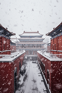 雪摄影背景图片_冬天雪景建筑俯视摄影图背景