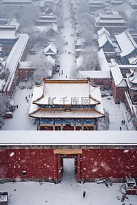 俯视背景图背景图片_俯视背景冬天雪景建筑摄影图