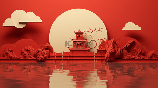 春节中国红背景图片_中国红春节主题展示场景