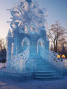 冰雪背景背景图片_精细艺术阶梯冰雕11背景图