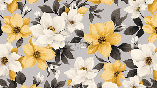 灰色春天背景图片_花朵图案黄色和灰色2背景