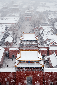 冬天雪景天空背景图片_冬天雪景建筑背景摄影图俯视