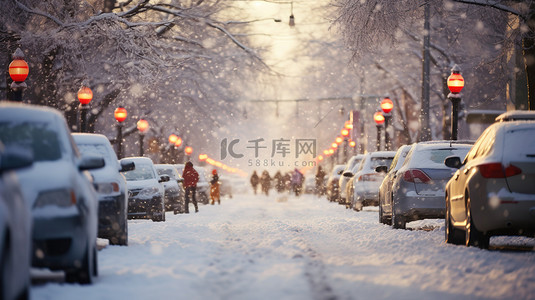 汽车背景图背景图片_被雪覆盖的街道汽车9背景图