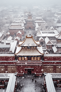 冬天雪景天空背景图片_冬天雪景建筑俯视摄影图背景