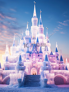 线描风欧洲城堡背景图片_冰块组成的城堡灯光效果7图片