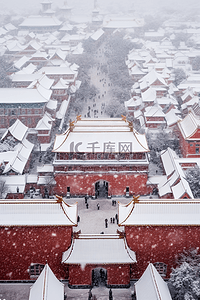 冬天雪景建筑俯视背景摄影图