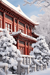 古典建筑雪景摄影图背景