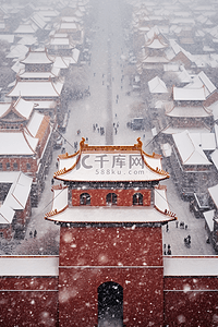 雪景建筑冬天摄影图俯视背景