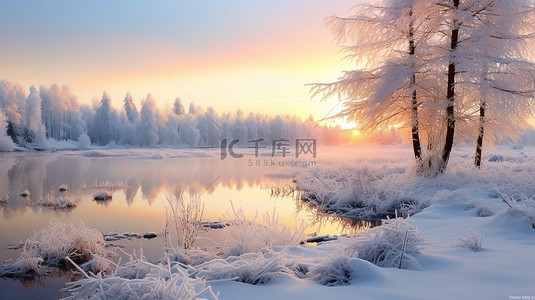 森林早晨背景图片_冬季宁静的森林早晨11背景素材