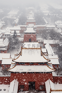 雪景建筑摄影图冬天俯视背景