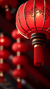 春节红灯笼背景摄影照片_中国红春节红灯笼
