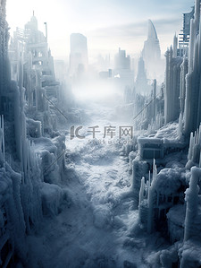 城市素材背景图片_寒潮极寒冰封的城市17素材