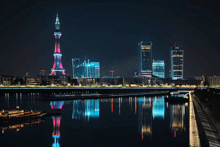 夜晚城市街道高楼风景图片68