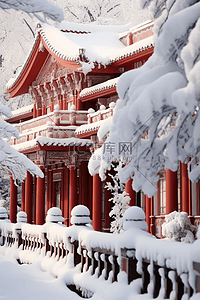 古典建筑摄影图背景雪景