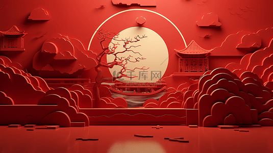 主题红背景图片_中国红春节主题展示场景