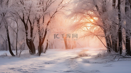 森林早晨背景图片_冬季宁静的森林早晨19图片