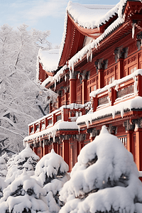 古典雪景建筑摄影图背景
