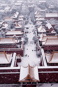 俯视冬天雪景建筑摄影图背景
