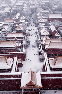 雪花落背景图片_俯视冬天雪景建筑摄影图背景