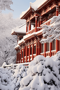 建筑雪景古典摄影图背景