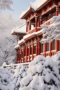 雪落背景图片_建筑雪景古典摄影图背景