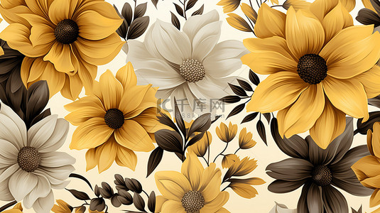 花朵图案黄色和灰色8素材