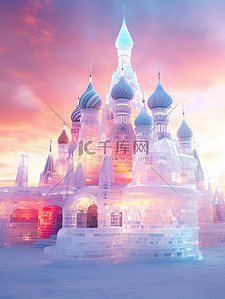 冰雕背景图片_冰块组成的城堡灯光效果4背景