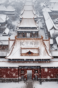 冬天俯视雪景建筑摄影图背景