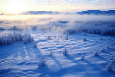 雪景冬天日出雪景背景摄影图