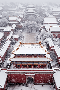 雪落背景图片_冬天雪景摄影图建筑俯视背景