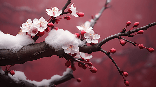 寒冬腊梅摄影照片_寒冬娇艳的腊梅花自然美景红色背景高清图片