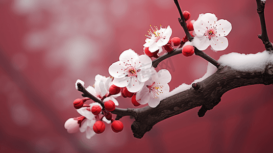 寒冬娇艳的腊梅花自然美景摄影图红色背景高清图片