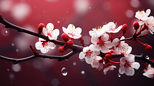 冬天冬季娇艳的腊梅花摄影图红色背景