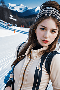 寒冷冬季年轻女性滑雪场肖像图2高清图片