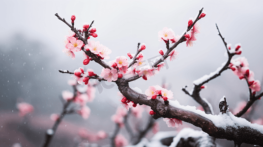 寒梅梅花摄影照片_盛放的寒梅特写摄影