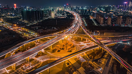 城市立交摄影照片_航拍杭州中心立交枢纽城市天际线