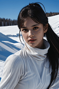 寒冷冬季年轻女性滑雪场肖像图9高清摄影图