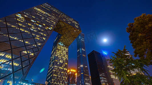 移动震撼月下的北京CBD国贸夜景