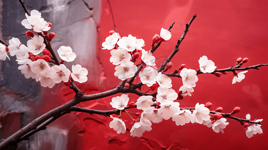 冬天冬日植物花朵盛开的腊梅花摄影图高清图片红色背景