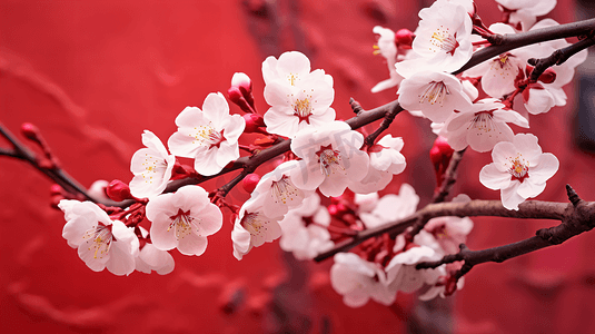 梅花摄影照片_自然景色冬天冬日植物花朵盛开的腊梅花高清图片红色背景