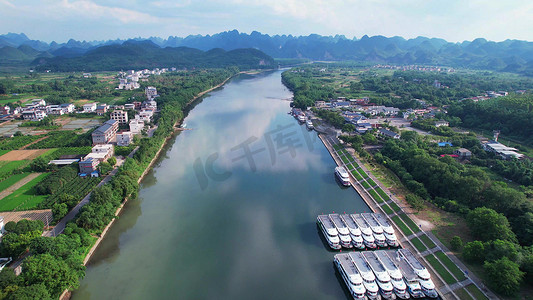 桂林竹江码头漓江精华游起始站点港口桂林航拍摄影图