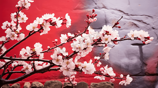 冬日植物花朵盛开的腊梅花摄影图高清图片红色背景