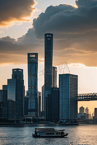 城市摄影照片_傍晚上海高楼建筑摄影图9106